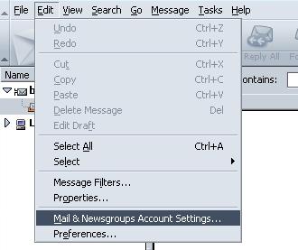 Edit -> Mail and Newsgroup Account Settings menu