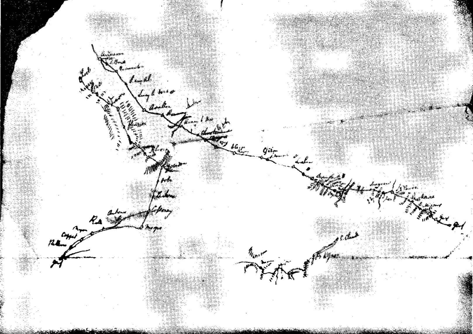 N��rtek cesty z Auxerre do Le Locle, kter� si nakreslil Engels